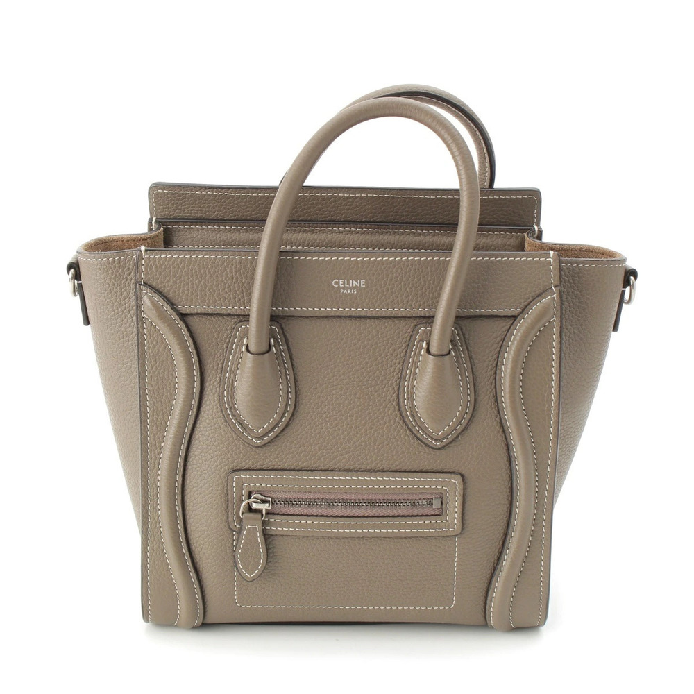 Celine Luggage Tote Shopper Leather Shoulder Handbag Greige Gray